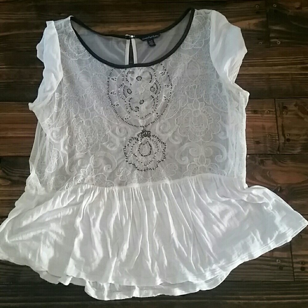 American Eagle sheer shirt with black bead design